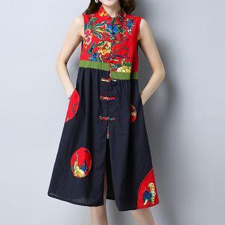 Floral Print Sleeveless Cheongsam Tank Dress