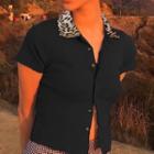 Short-sleeve Leopard Collar Polo Shirt