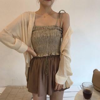 Shirred Camisole Top / Drawstring Shorts / Plain Shirt