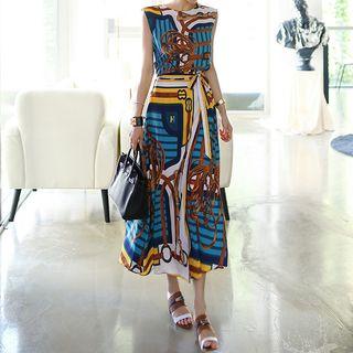 Set: Printed Sleeve Top + Midi Skirt