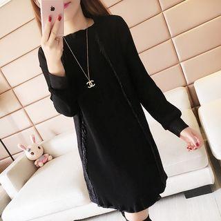 Long-sleeve Frilled-trim Paneled Dress