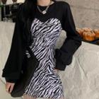 Zebra Print Panel Mini A-line Sweatshirt Dress
