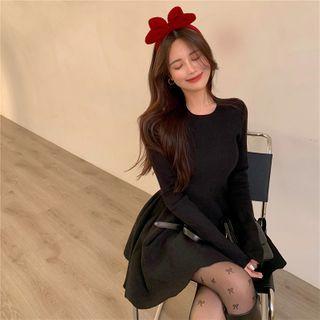 Plain A-line Knit Dress Black - One Size