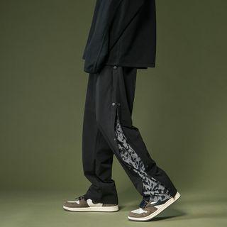 Printed Panel Button-up Wide-leg Pants