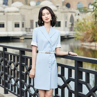 Short-sleeve Belted Blazer Dress