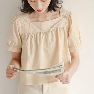 Square Neckline Short-sleeve Plain Top