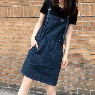 Denim Jumper Dress / Short-sleeve Plain T-shirt / Set