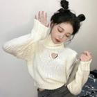 Mock Neck Long-sleeve Plain Open Knit Top