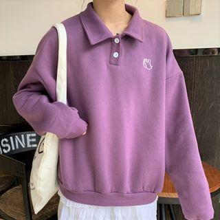 Loose-fit Long-sleeve Button-up Printed Polo Shirt