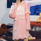 Scallop Hem Patched Fleece-lined Hooded Dress