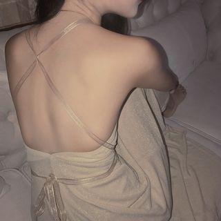 Glittered Open-back Slim-fit Spaghetti Strap Dress