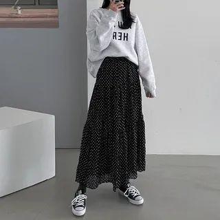 Polka-dot Long Tiered Skirt
