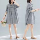 Short-sleeve Plaid Frill Trim Mini A-line Dress
