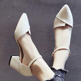 Faux Leather Ankle Strap Block Heel Dorsays