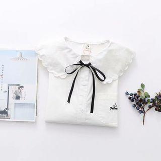 Embroidered Scallop Trim Collar Blouse White - One Size