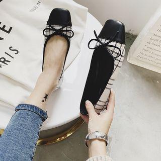 Square-toe Plaid Panel Ballet Flats