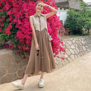Two-tone Sleeveless Shirt Dress