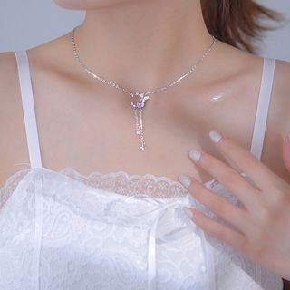 Rhinestone Butterfly Necklace Purple & Silver - One Size