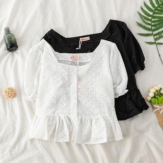 Square Neck Ruffled Hem Lace Top