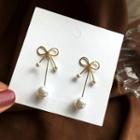 Alloy Bow Faux Pearl Dangle Earring 1 Pair - S925 Silver - Earrings - Gold & White - One Size