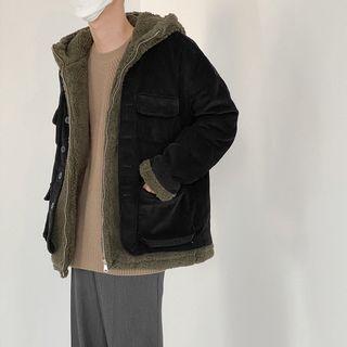 Faux Shearling Panel Hooded Jacket