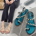 Beaded Toe Loop Flat Sandals