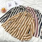 Striped Single-breasted Chiffon Long-sleeve Top