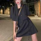 Short-sleeve Cropped Blazer / Spaghetti-strap Mini A-line Dress