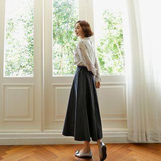 Band-waist Slit-hem Flared Skirt