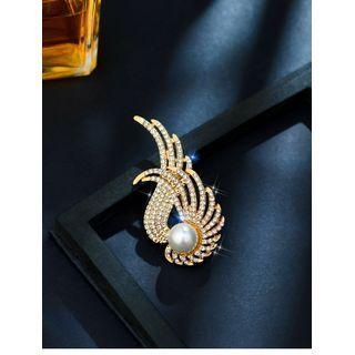 Wing Faux Pearl Faux Crystal Brooch