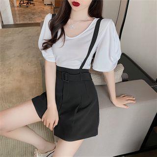 Plain Short-sleeve Top / Wide Leg Jumpsuit