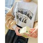 Contrast-panel Letter-printed Napped Sweatshirt