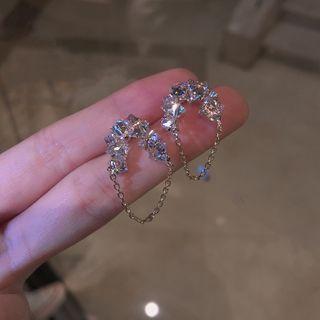 Rhinestone Chained Earring 1 Pair - 925 Silver - Silver - One Size