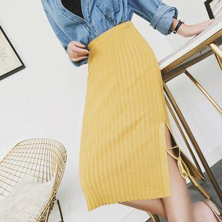 Tie-side Pencil Knit Skirt