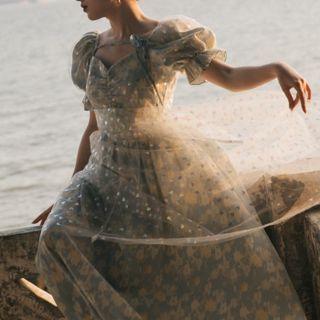 Heart Print Puff-sleeve Dress