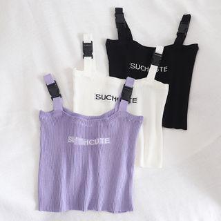 Spaghetti Strap Letter Print Knit Top
