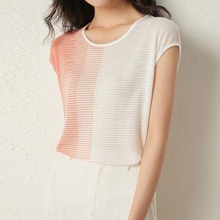 Color Block Cap-sleeve Knit Top
