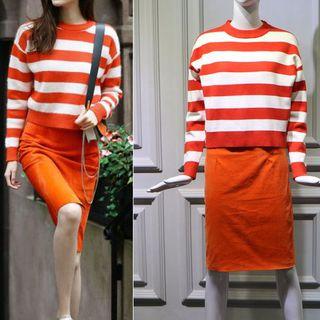 Striped Knit Top / Pencil Skirt