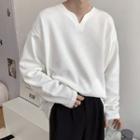 Long-sleeve Plain Placket T-shirt