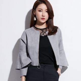 Faux Belt Cropped Zip Jacket