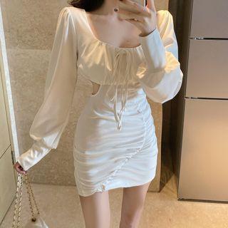Lace-up Cutout Long-sleeve Mini Sheath Dress