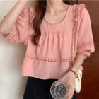 Puff Elbow-sleeve Lace Top