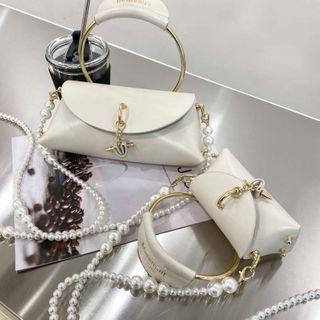 Top Handle Faux Pearl Crossbody Bag