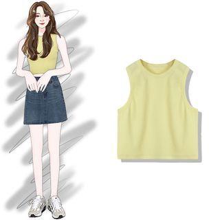 Crewneck Plain Cropped Tank Top