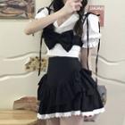 Short-sleeve Blouse / Two Tone A-line Skirt