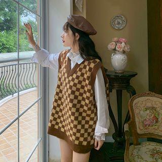 Chessboard Print Knit Vest