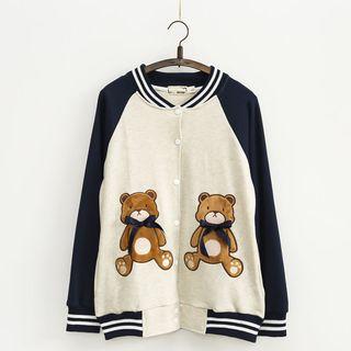 Bear Appliqu  Baseball Jacket
