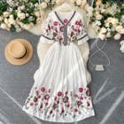 V-neck Embroidered Flower Sequin Dress