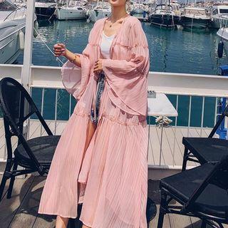 Bell-sleeve Panel Open-front Chiffon Cardigan