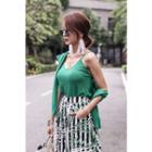Set: Spaghetti-strap Linen Top + Cardigan